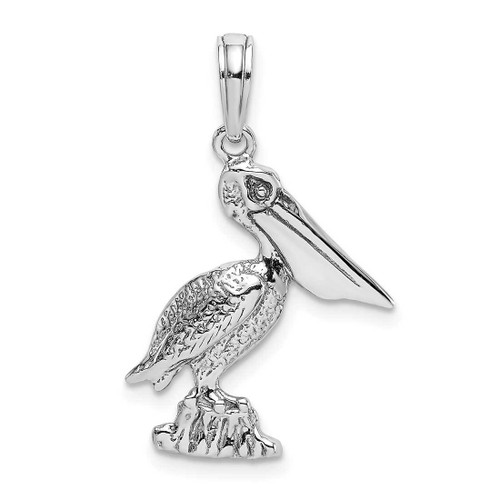 Image of 14k White Gold 2-D Standing Pelican Pendant