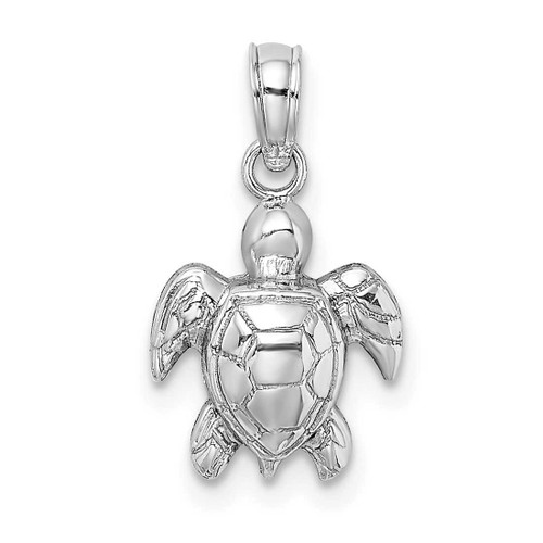 Image of 14k White Gold 2-D Textured Mini Sea Turtle Pendant