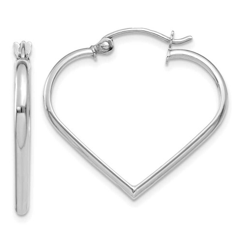 Image of 23mm 14k White Gold 2mm Heart Hoop Earrings