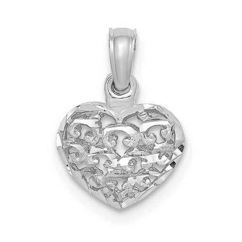 Image of 14k White Gold 3-D & Shiny-Cut Mini Puffed Heart Pendant