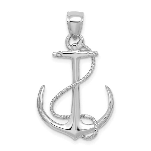 Image of 14k White Gold 3-D Polished & Textured Anchor w/ Rope Pendant