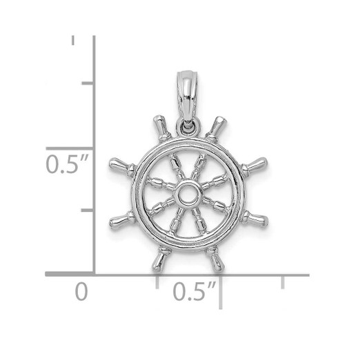 Image of 14k White Gold 3-D Ship Wheel Pendant