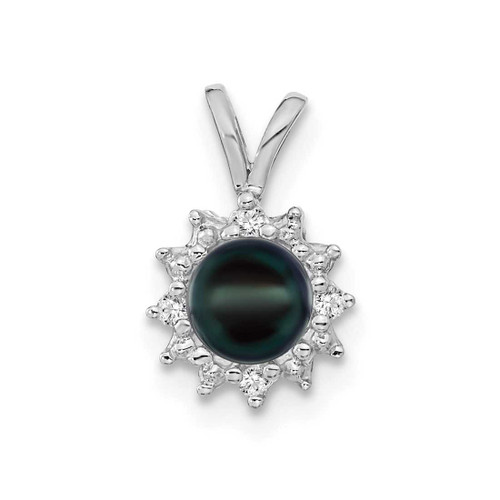 Image of 14K White Gold 4.5mm Black Freshwater Cultured Pearl AA Diamond pendant