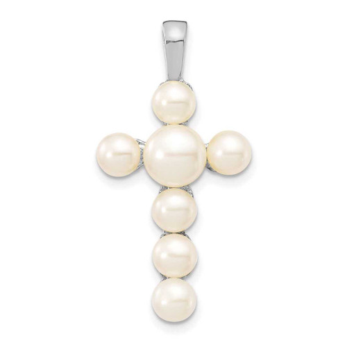 Image of 14K White Gold 4-5mm &5-6mm White Button Freshwater Cultured Pearl Cross Pendant