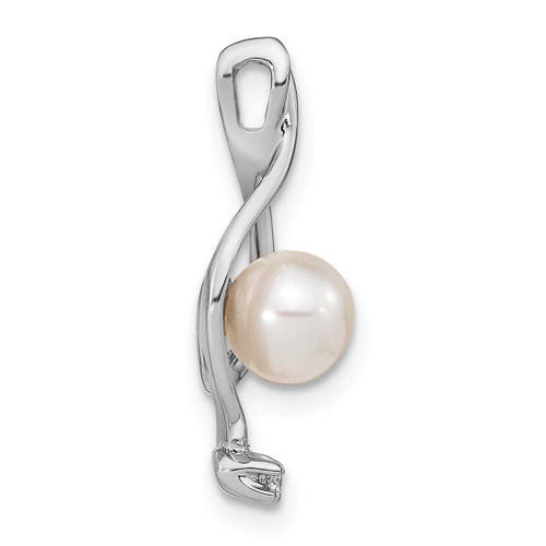 Image of 14K White Gold 5.5mm Round Freshwater Cultured Pearl AA Diamond Pendant