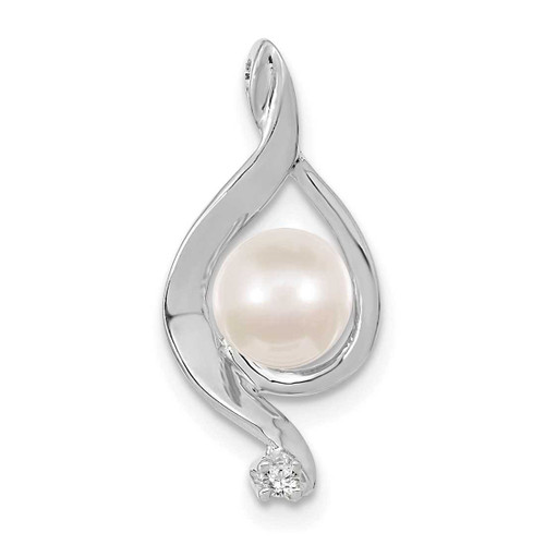 Image of 14K White Gold 5.5mm Round Freshwater Cultured Pearl AA Diamond Pendant