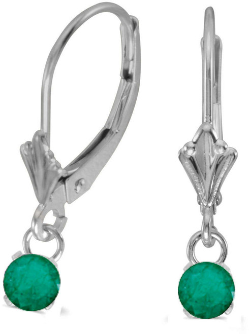 Image of 14K White Gold 5mm Round Genuine Emerald Lever-back Earrings