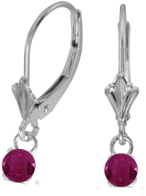 Image of 14K White Gold 5mm Round Genuine Ruby Lever-back Earrings