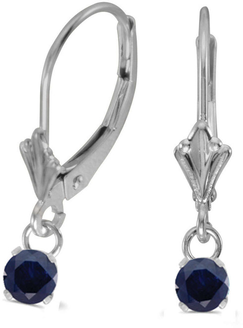 Image of 14K White Gold 5mm Round Genuine Sapphire Lever-back Earrings