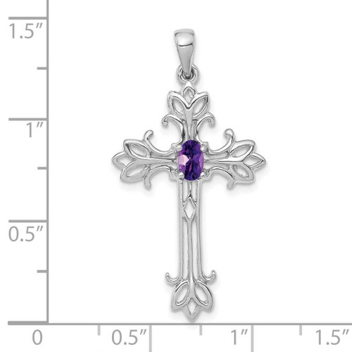 Image of 14K White Gold 5x3mm Oval Amethyst cross pendant