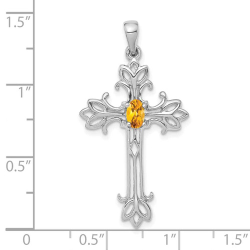 Image of 14K White Gold 5x3mm Oval Citrine cross pendant