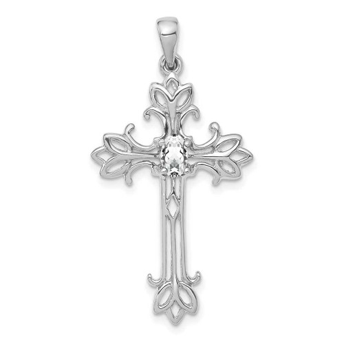 Image of 14K White Gold 5x3mm Oval Cubic Zirconia cross pendant
