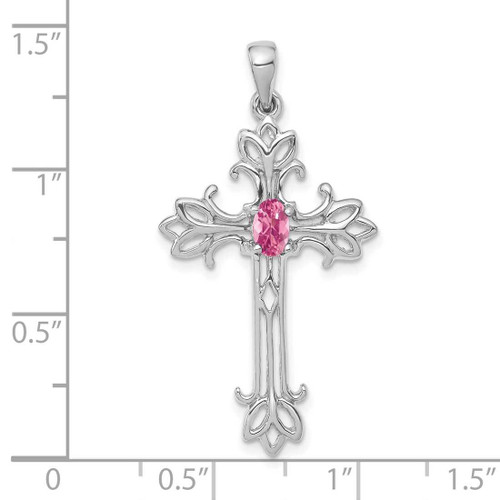 Image of 14K White Gold 5x3mm Oval Pink Tourmaline cross pendant