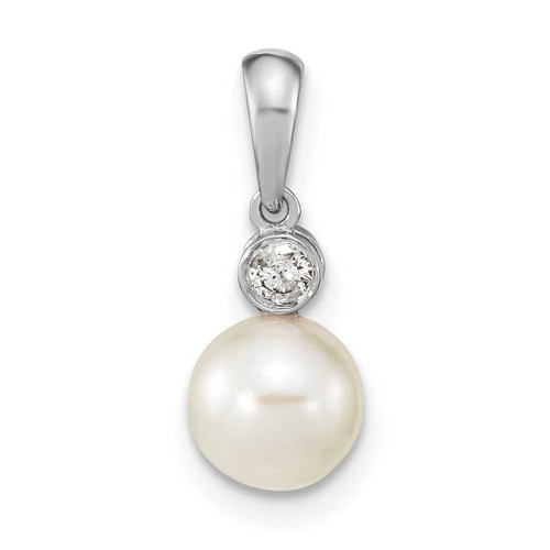 Image of 14K White Gold 6-7mm Round Cultured Saltwater Akoya Pearl .05ctw Diamond Pendant
