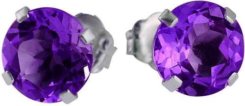 Image of 14K White Gold 6mm Round Amethyst Stud Earrings (1.35ctw)