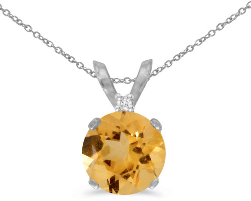 14K White Gold 6mm Round Citrine Stud Pendant (.60ctw) (Chain NOT included) 2227