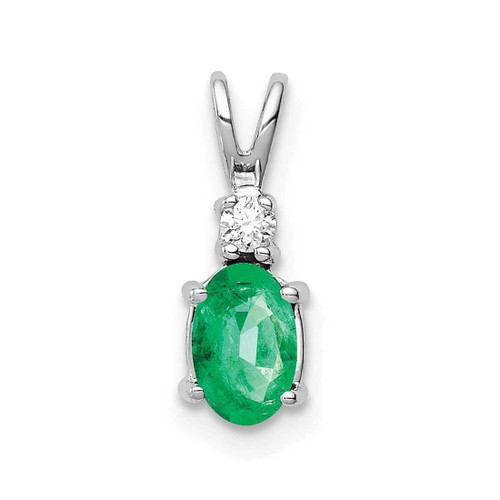 Image of 14K White Gold 6x4mm Oval Emerald A Diamond Pendant