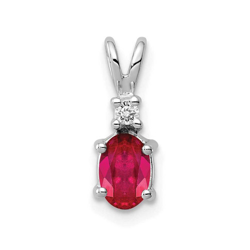 Image of 14K White Gold 6x4mm Oval Ruby AAA Diamond Pendant