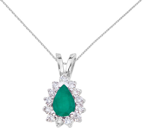 Image of 14K White Gold 6x4mm Pear-Shaped Emerald & Diamond Pendant (Chain NOT included)