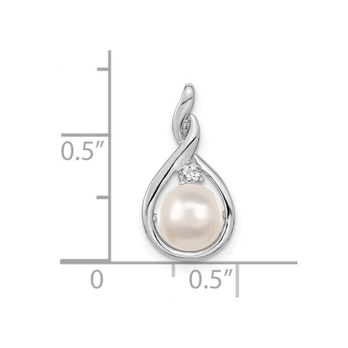 Image of 14K White Gold 7mm White Round Freshwater Cultured Pearl & AA Diamond Pendant