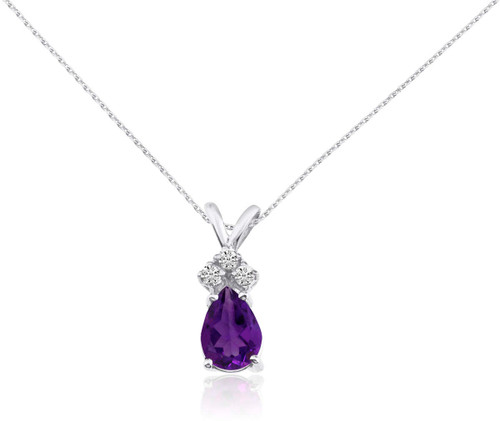 Image of 14K White Gold 7X5 Amethyst Pear Pendant with Diamonds (Chain NOT included)