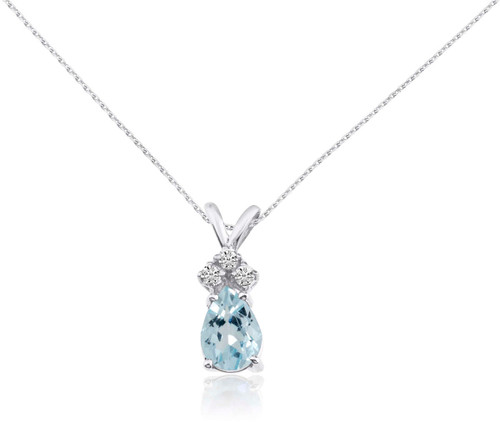 Image of 14K White Gold 7X5 Aquamarine Pear Pendant with Diamonds (Chain NOT included)