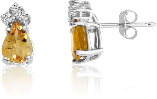 Image of 14K White Gold 7X5 Pear Citrine & Diamond Earrings