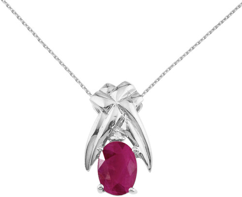 Image of 14K White Gold 7x5mm Oval Ruby & Diamond Pendant (Chain NOT included)