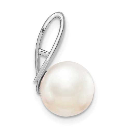 Image of 14K White Gold 8-9mm Button Freshwater Cultured Pearl Satin Finish Pendant Slide