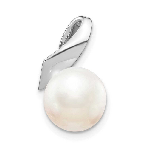 Image of 14K White Gold 8-9mm Button Freshwater Cultured Pearl Satin Finish Pendant Slide