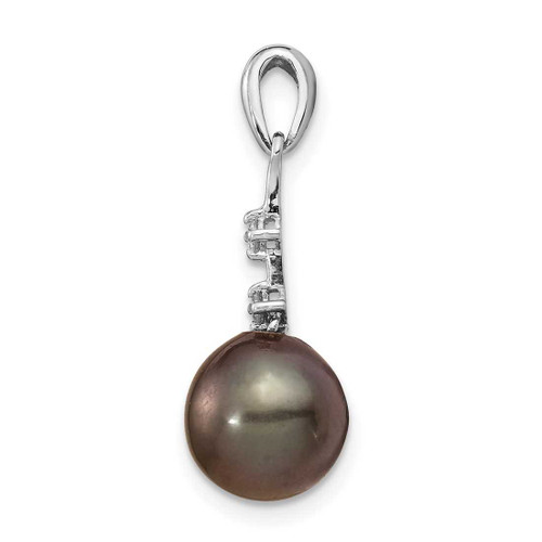 Image of 14K White Gold 8-9mm Teardrop Saltwater Cultured Tahitian Pearl &Diamond Pendant