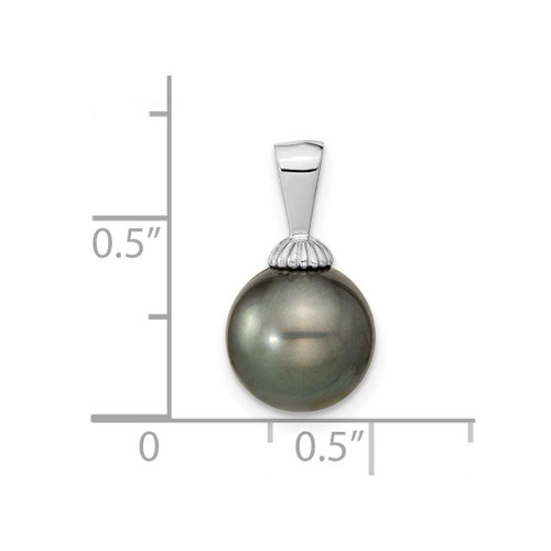 Image of 14K White Gold 9-10mm Black Round Saltwater Cultured Tahitian Pearl Pendant
