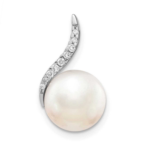 Image of 14K White Gold 9-10mm White Button Freshwater Cultured Pearl and Diamond Pendant