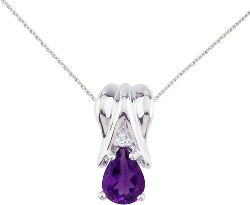 Image of 14K White Gold Amethyst & Diamond Pear-Shaped Pendant (Chain NOT included)
