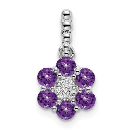 Image of 14k White Gold Amethyst and Diamond Floral Pendant