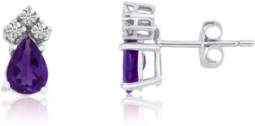 Image of 14K White Gold Amethyst Pear Earrings with Diamonds