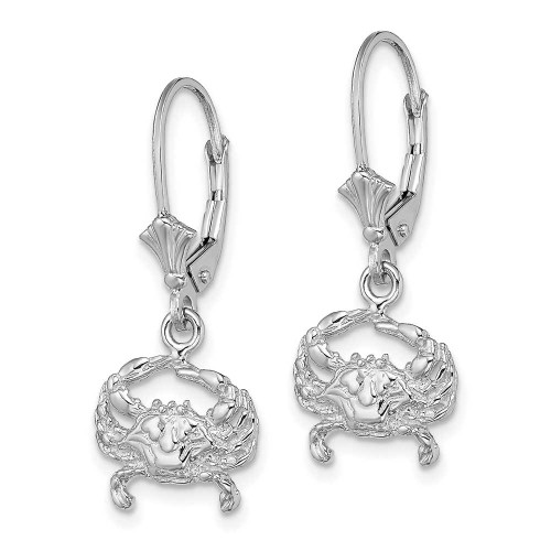 Image of 14k White Gold Blue Crab Leverback Earrings