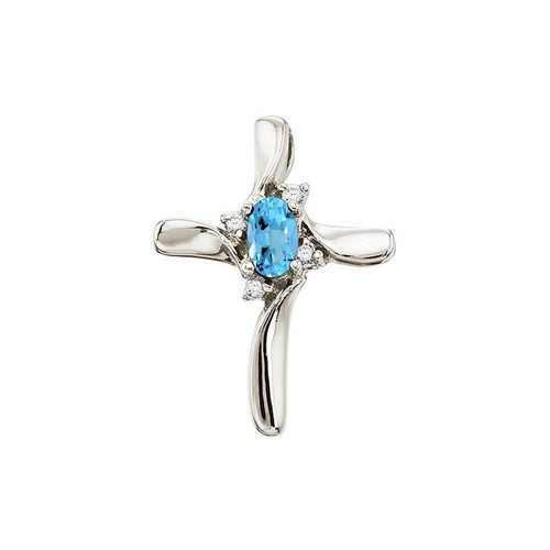 Image of 14K White Gold Blue Topaz & Diamond Cross Pendant (Chain NOT included)