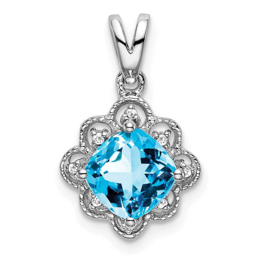 Image of 14K White Gold Blue Topaz & Diamond Scalloped Pendant