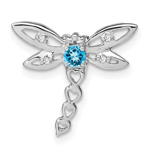 Image of 14k White Gold Blue Topaz and Diamond Dragonfly Slide Pendant