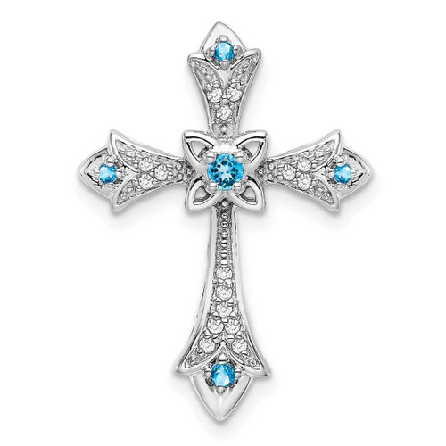 Image of 14k White Gold Blue Topaz and Diamond Fleur de Lis Cross Slide Pendant