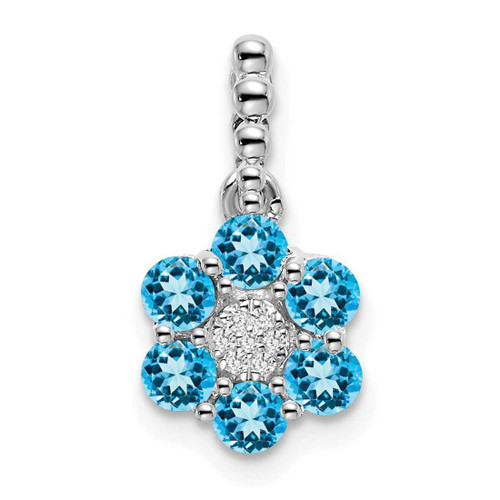 Image of 14k White Gold Blue Topaz and Diamond Floral Pendant