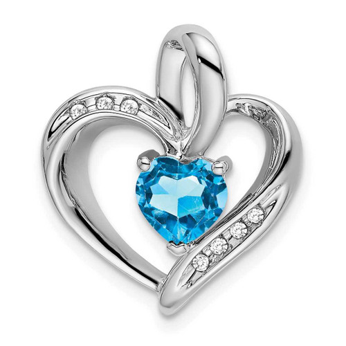 Image of 14k White Gold Blue Topaz and Diamond Heart Pendant