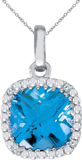 Image of 14K White Gold Blue Topaz Cushion Pendant with Diamonds (Chain NOT included)
