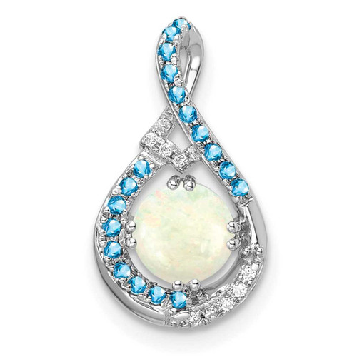 Image of 14K White Gold Blue Topaz/Opal & Diamond Chain Slide Pendant