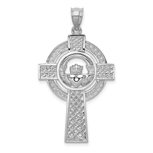 Image of 14K White Gold Celtic Claddagh Cross Pendant