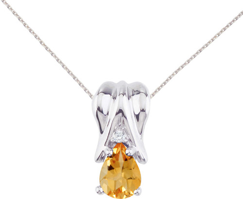 Image of 14K White Gold Citrine & Diamond Pear-Shaped Pendant (Chain NOT included)