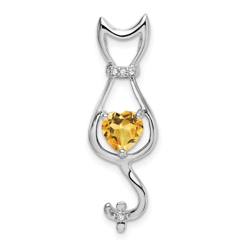 Image of 14k White Gold Citrine and Diamond Cat Pendant PM7030-CI-002-WA