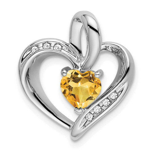 Image of 14k White Gold Citrine and Diamond Heart Pendant