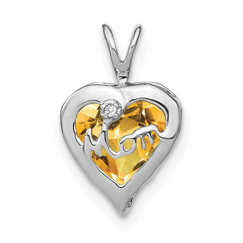 Image of 14k White Gold Citrine and Diamond Mom Heart Pendant